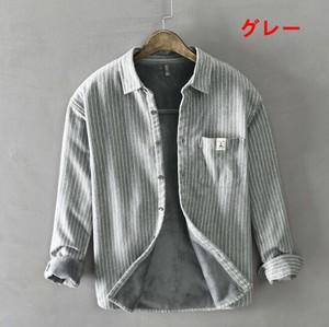 シャツ 厚手  裹起毛  長袖 ストライプ 無地 快適  メンズファッション   ABQ598