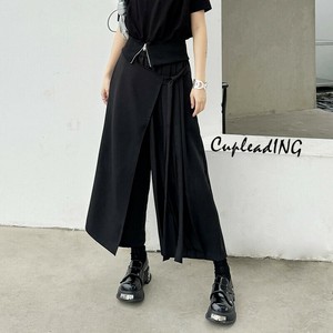 【2025春夏】INSスタイル リボン ロングパンツ 縫付 フェイク2ピース ワイドパンツ イレギュラー プリーツ