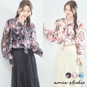 【2025新作】【M~L】ボウタイ付き花柄シフォンブラウス(C37-523) (5号店) FM5