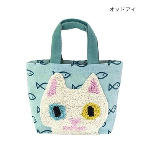 【ランチトート】ぽこもこキャンバストート オッドアイ ねこ