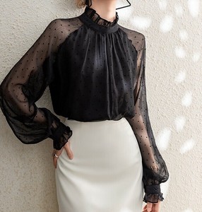 Button Shirt/Blouse Chiffon Ladies fashion