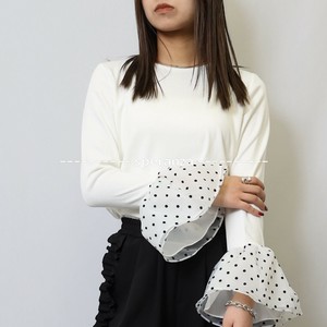 【新作】袖ドット柄　ベルスリーブカットソー　あったか素材　裏起毛