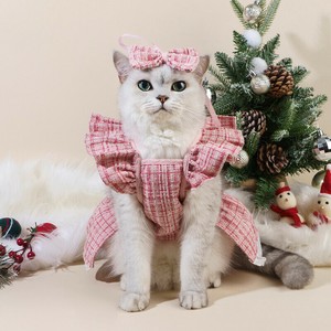 猫服 3色5サイズ ペット服 ネコウェア スカート リボン付き 2点セット