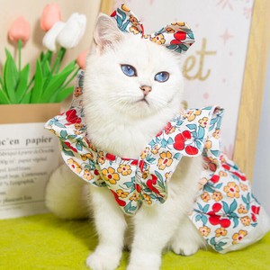 猫服 2色5サイズ ペット服 ネコウェア スカート リボン付き お花 さくらんぼ
