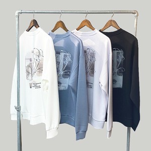 Sweatshirt Back Print Flower Crew Neck Cardboard knit Silk Touch