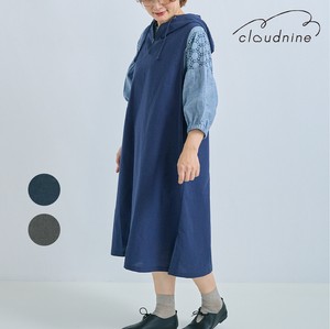 涼やか綿麻フード付きワンピース ノースリーブ アノラック風 ナチュラル 体型カバー
