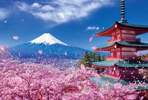 【ジグソーパズル】富士と桜舞う浅間神社