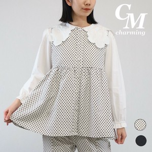 Vest Pearl Button Front Opening Peplum Polka Dot