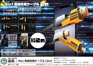 4in1急速充電ケーブル(2m)