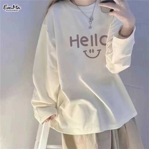 長袖Tシャツ Hello スマイル コットン 春 秋 カジュアル【2025新作】EH1636