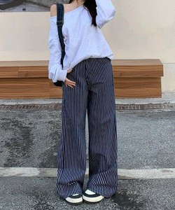 《 aimoha 》ストライプワイドデニムパンツ レディース パンツ ボトムス ストライプ デニム