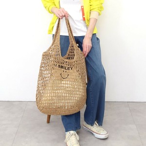 ★【COOCO クーコ】SMILEY 透かし編み刺繍入カゴバッグ A4対応