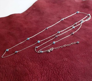 ナザルボンジュウ＆シルバー  ネックレス ロング 94cm カラービーズ スカイブルー