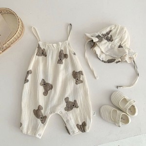 韓国スタイル 4サイズ ロンパース サロペット 帽子付き くま
