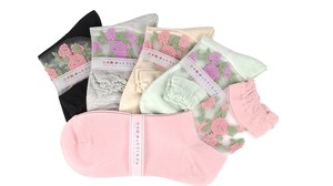 【日本製クルー】　足首テグス薔薇柄