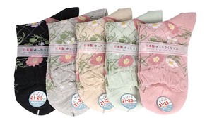 短袜 网眼 花卉图案 日本制造