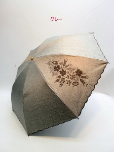 春夏新作）晴雨兼用傘・折畳傘-婦人　シャンブレー刺繍風白薔薇柄・新開発クイックオープン2段折傘
