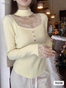 リブホルターネックスクエアレース使いTOPS