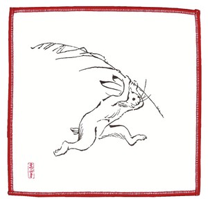 両面プリントハンカチ　マイクロファイバー　鳥獣人物戯画