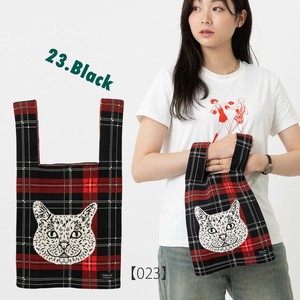 Jubilee ニット マルシェバッグ ミニトートバッグ キャット 猫  ブラック レッド チェック 23.Black