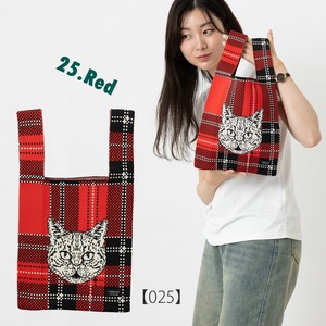 Jubilee ニット マルシェバッグ ミニトートバッグ キャット 猫 レッド チェック 25.Red