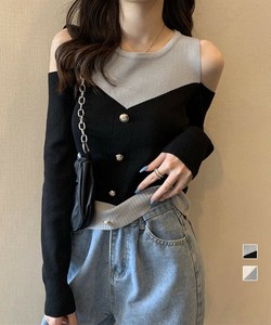 国内即納 ニットトップス オフショルダーリブニット
