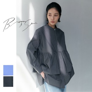 Button Shirt/Blouse Stripe Tiered