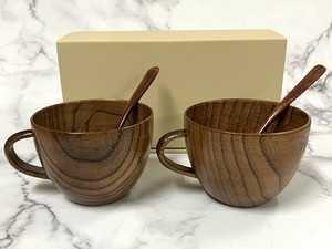 [新商品]シチューカップ　ペアセット　スプーン付　木製　スープ　ボウル　持ち手付き　ギフト