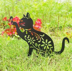 透かし猫 景観装飾 鉄 庭園 置物 ABQ730