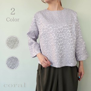 Button Shirt/Blouse Voluminous Sleeve Ladies fashion Heart-Patterned