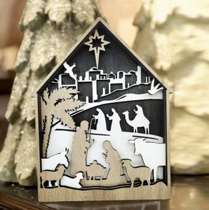 クリスマス イエスの降誕 置物 木製 工芸品 ABQ747