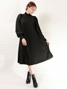 Casual Dress Bicolor Taffeta Puff Sleeve Switching