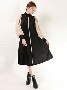 Casual Dress Bicolor Taffeta Puff Sleeve Switching