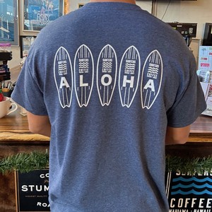 予約販売　2025春夏　新商品　Tシャツ　SURFERS COFFEE  ALOHA BOARD　　ヘザーネイビー