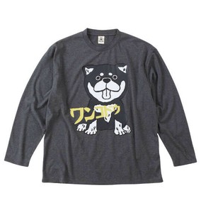 黒柴印和んこ堂 ビッグサイズ メンズ 天竺長袖Tシャツ チャコール  3L 4L