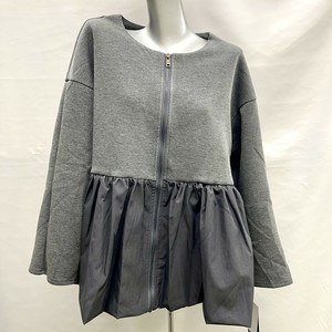 Jacket Collarless Drop-shoulder Mixing Texture Blouson Zipped [S/S NEW]
