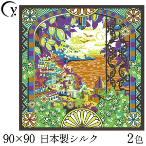 日本製 シルクスカーフ シルク100 大判 総柄 90cm ツイル レディース スカーフ ブランド 横浜スカーフ