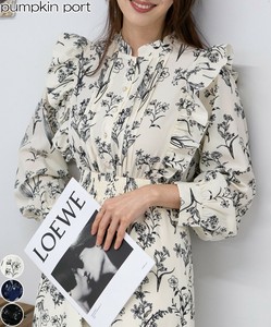 洋装/连衣裙 珍珠扣 新商品 2025年 花卉图案 长款洋装/连衣裙 细褶