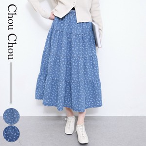 お花柄　デニムティアードスカート  大きいサイズ　人気  chouchou東京