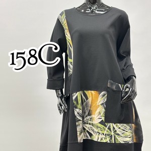 SALE【イタリア製】158C リーフ柄パッチワーク バルーンシルエットワンピース