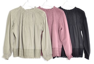 ★SALE商品★スモックシャーリングレース使い長袖ブラウス（M90553）