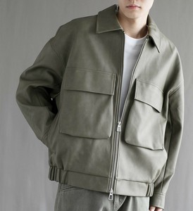 【aimoha neo】Fake Leather Zip-Up Jacket メンズ フェイクレザー ジップアップ ジャケット アウター