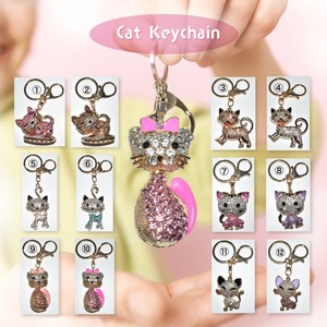 猫 キーホルダー おしゃれ ネコ キーホルダー 可愛い ホルダー ネコ ねこ 鍵 ラインストーン 可動 キラキラ