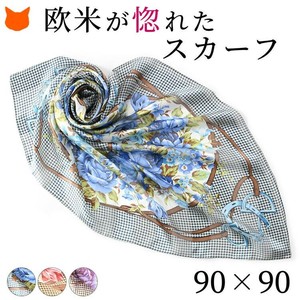 Thin Scarf Large Size Ladies fashion Stripe Bouquet Of Flowers Made in Japan