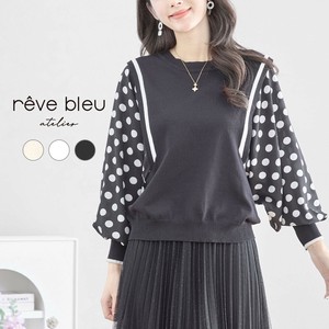 【2025新作】【M〜L】異素材ドット柄ニットプルオーバー(C31-823A) (5号店) FM5