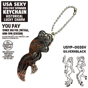 SEXYユーペイスピナー キーチェーン　YOUPAY　ピンナップ　キーホルダー　真鍮　ブラス　SILVERxBLACK
