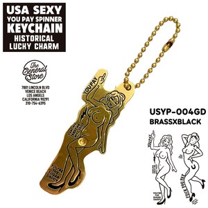 真鍮　SEXY キーチェーン　ピンナップ　キーホルダー　ブラス　アメリカン　レトロ　GOLD x BLACK