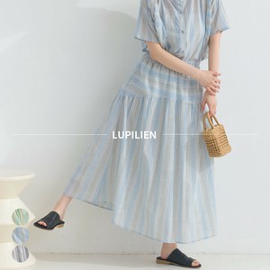 裙子 新商品 2025年 条纹 印度棉 裙子 褶边/木耳边 春夏