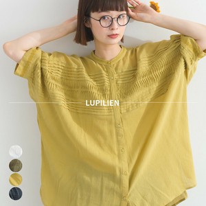 コットンクレープ 衿刺繍 ピンタック チュニック ブラウス インド綿【2025年春夏新作】