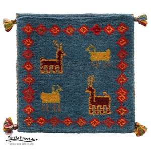ギャッベ　ペルシャ　イラン　オーガニックウール　絨毯　ラグ　座布団　41×41cm　MS16599_BL